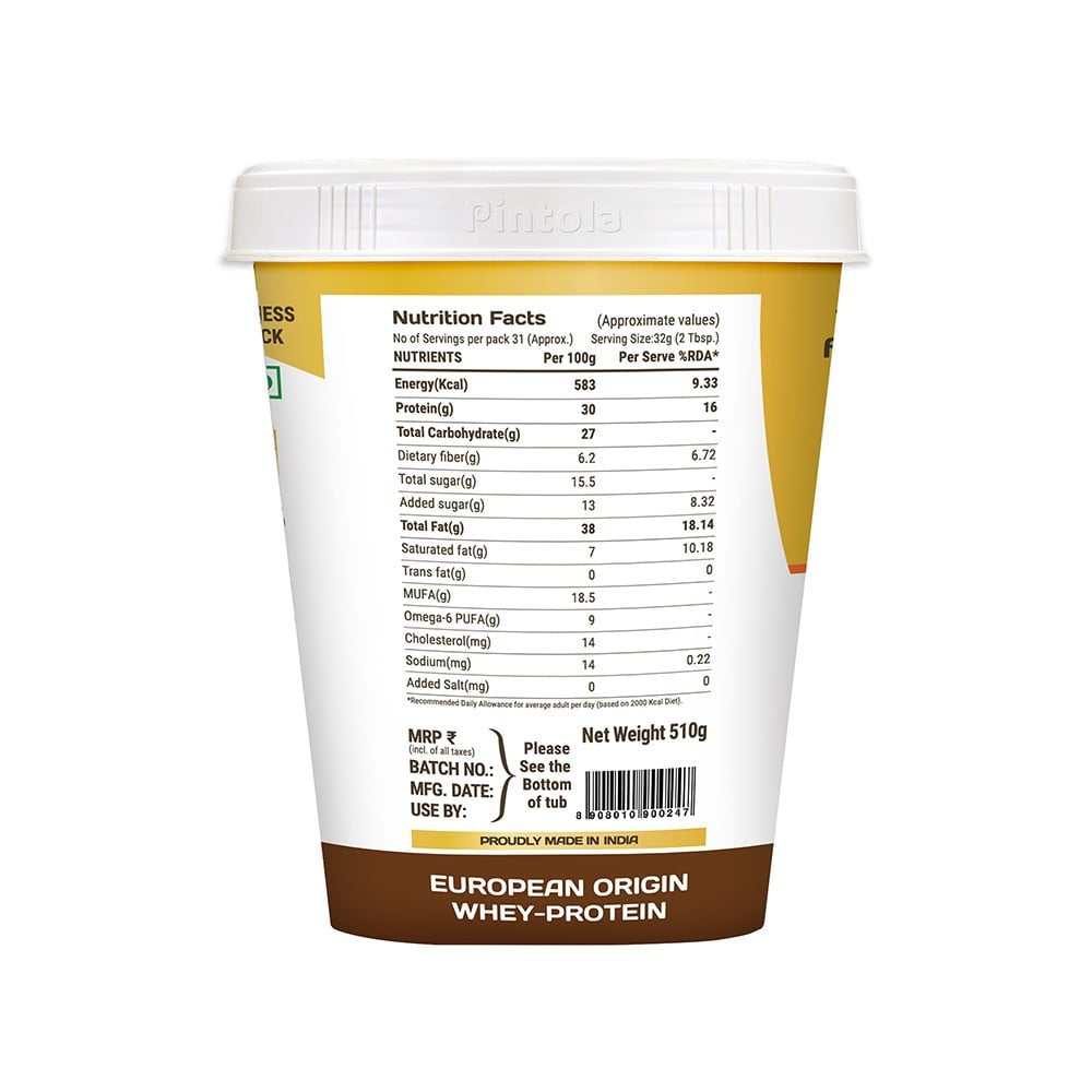 Pintola Dark Chocolate Creamy Peanut Butter (High Protein) - Pack of 2 : 2 x 510 g