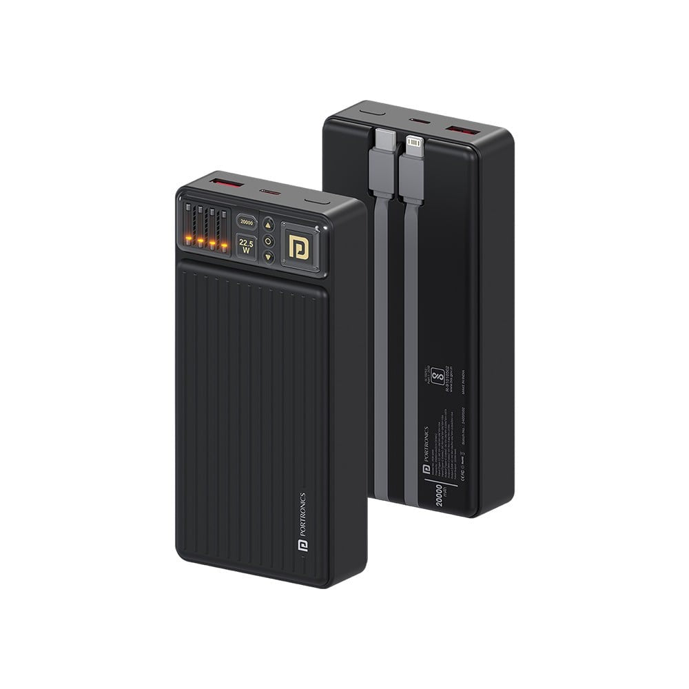 Portronics Luxcell Bind 20K 22.5W 20000mAh Power Bank (with Inbuilt Type C & 8 Pin Cable, Black) : 1 unit