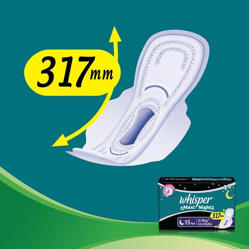 Whisper Maxi Night Sanitary Pads (Extra Large Wings - 15 units)