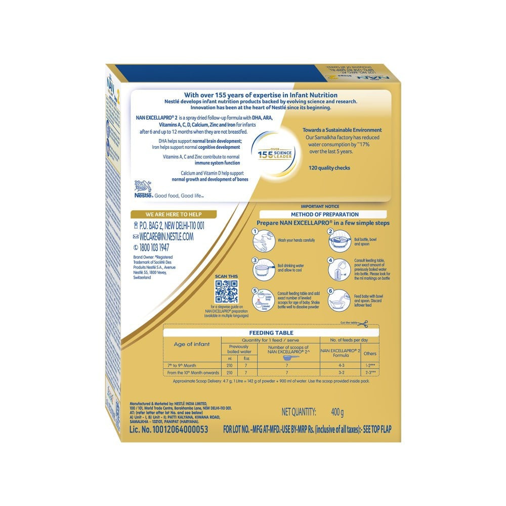 Nestle NAN EXCELLAPRO Stage 2 Follow up Formula (6+ Months) : 400 g