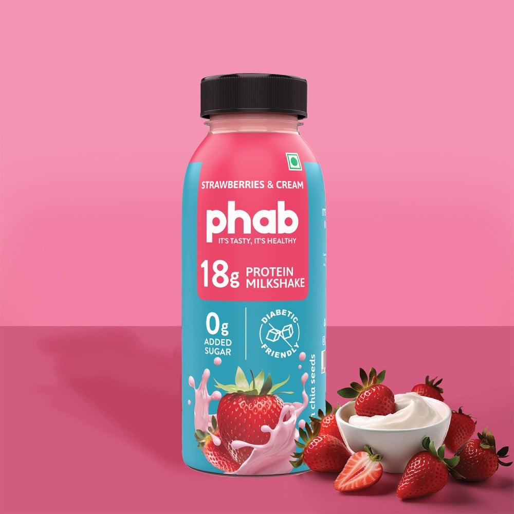 Phab Strawberries & Cream Protein Milkshake (Diabetic Friendly) : 2 x 200 ml