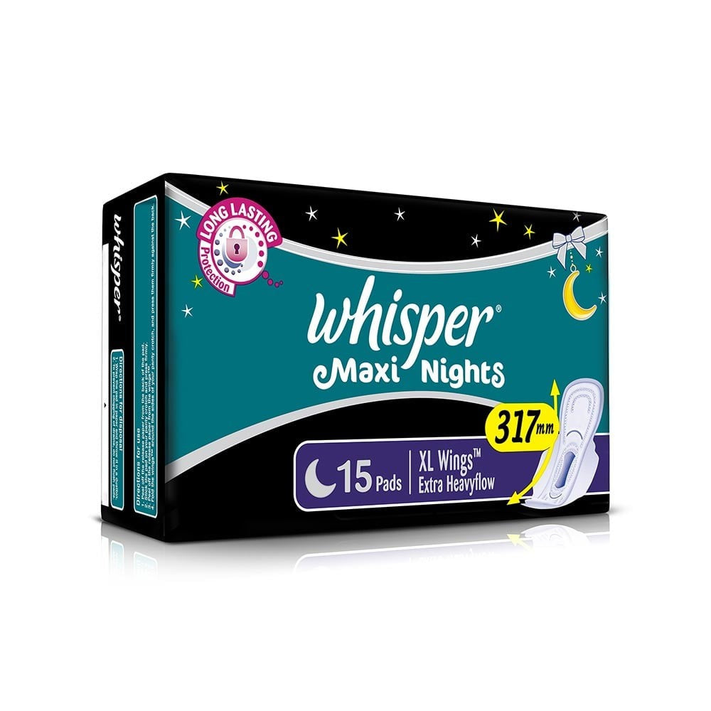 Whisper Maxi Night Sanitary Pads (Extra Large Wings - 15 units)