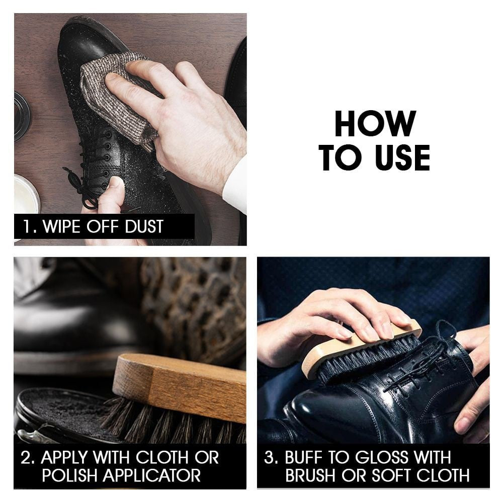Cherry Blossom Black Liquid Shoe Polish + Black Handy Shoe Shiner + Black Wax Shoe Polish Combo : 75 ml + 1 unit + 40 g