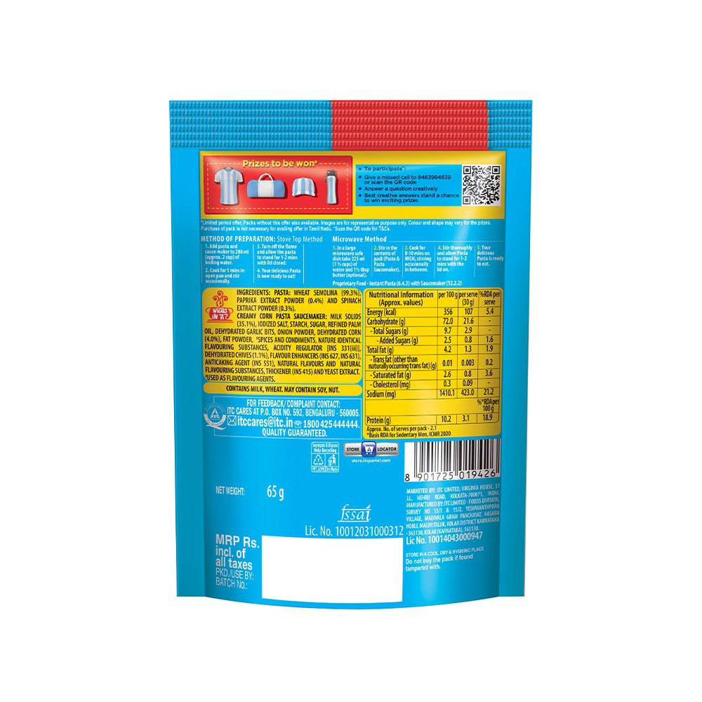 Yippee Tricolor Instant Pasta - Creamy Corn - Pack of 2 : 2 x 65 g