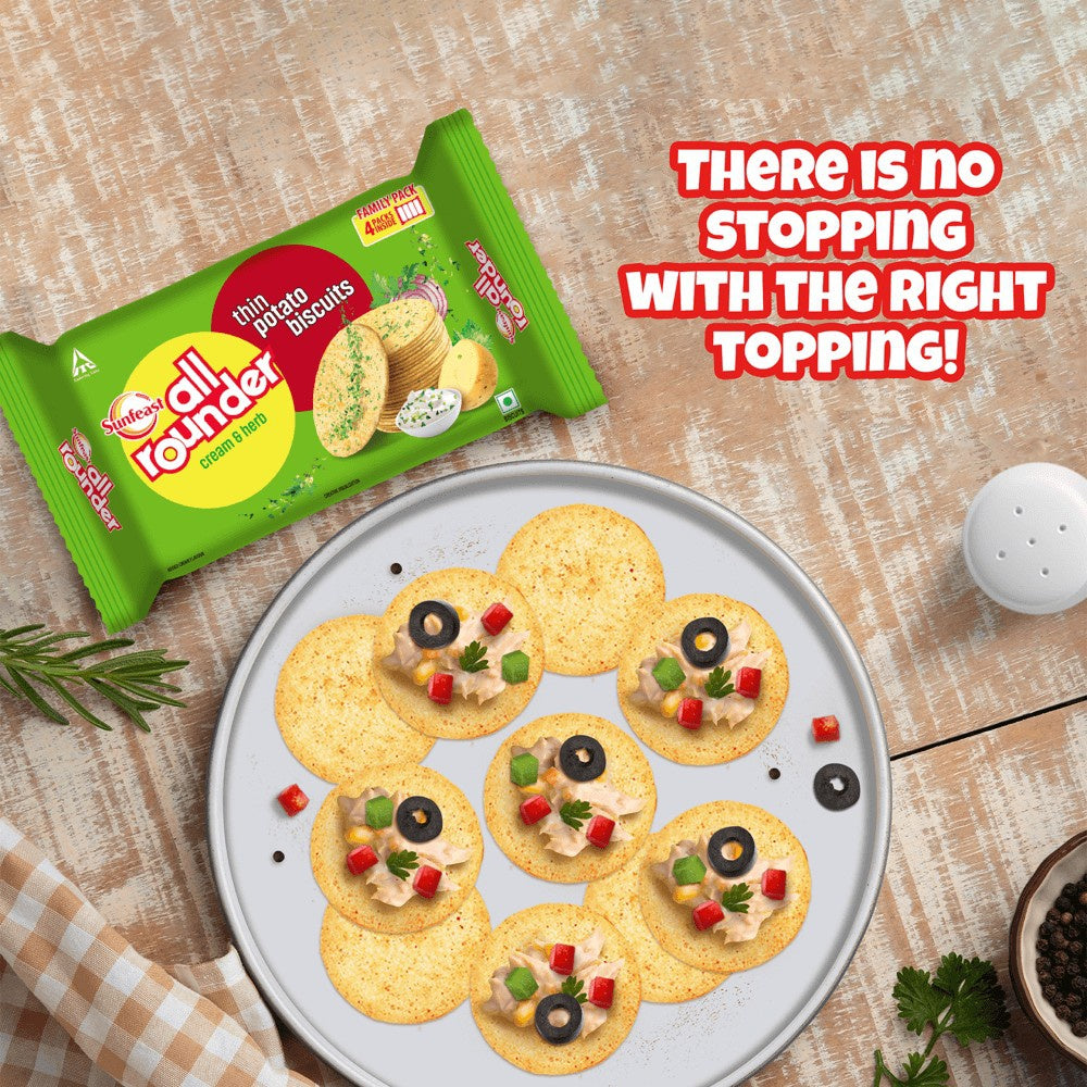 Sunfeast All Rounder Potato Biscuits with Cream & Herb Flavour : 1 pack (4 pieces X 70.5 g)