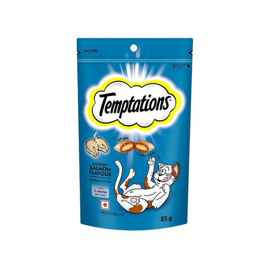 Temptations Savoury Salmon Flavour Cream Filled Crunchy Cat Treat : 85 g