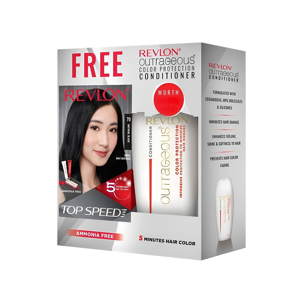 Revlon Top Speed Hair Colour (Natural Black) - Free Outrageous Conditioner : 1 pack
