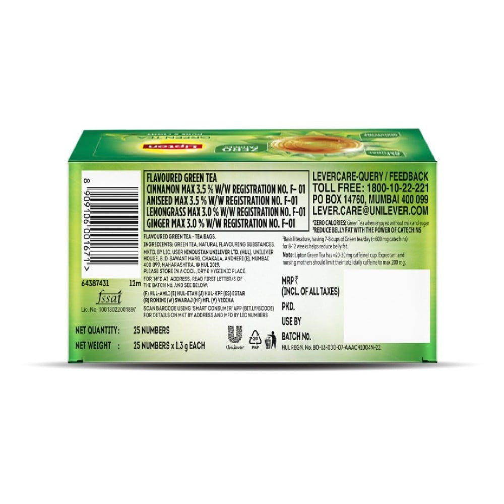 Lipton Lemongrass Ginger Green Tea Bags : 25 x 1.3 g