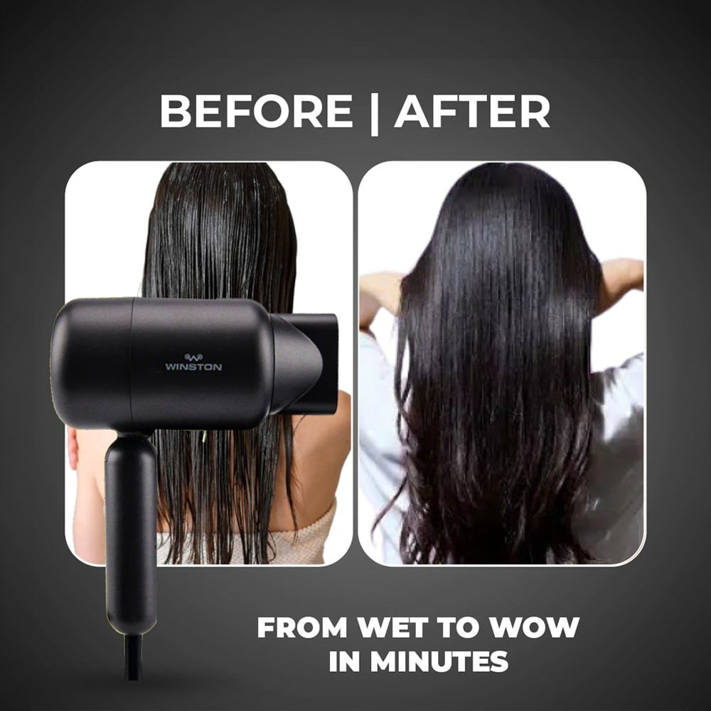 Winston Ionic Foldable Hair Dryer for Men & Women (Black, 1400 W) : 1 unit