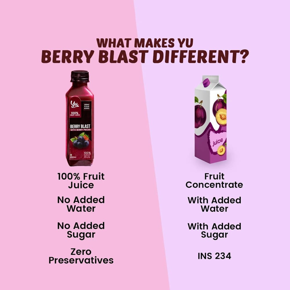 Yu Berry Blast 100% Fruit Juice With Berry Pieces : 3 x 250 ml