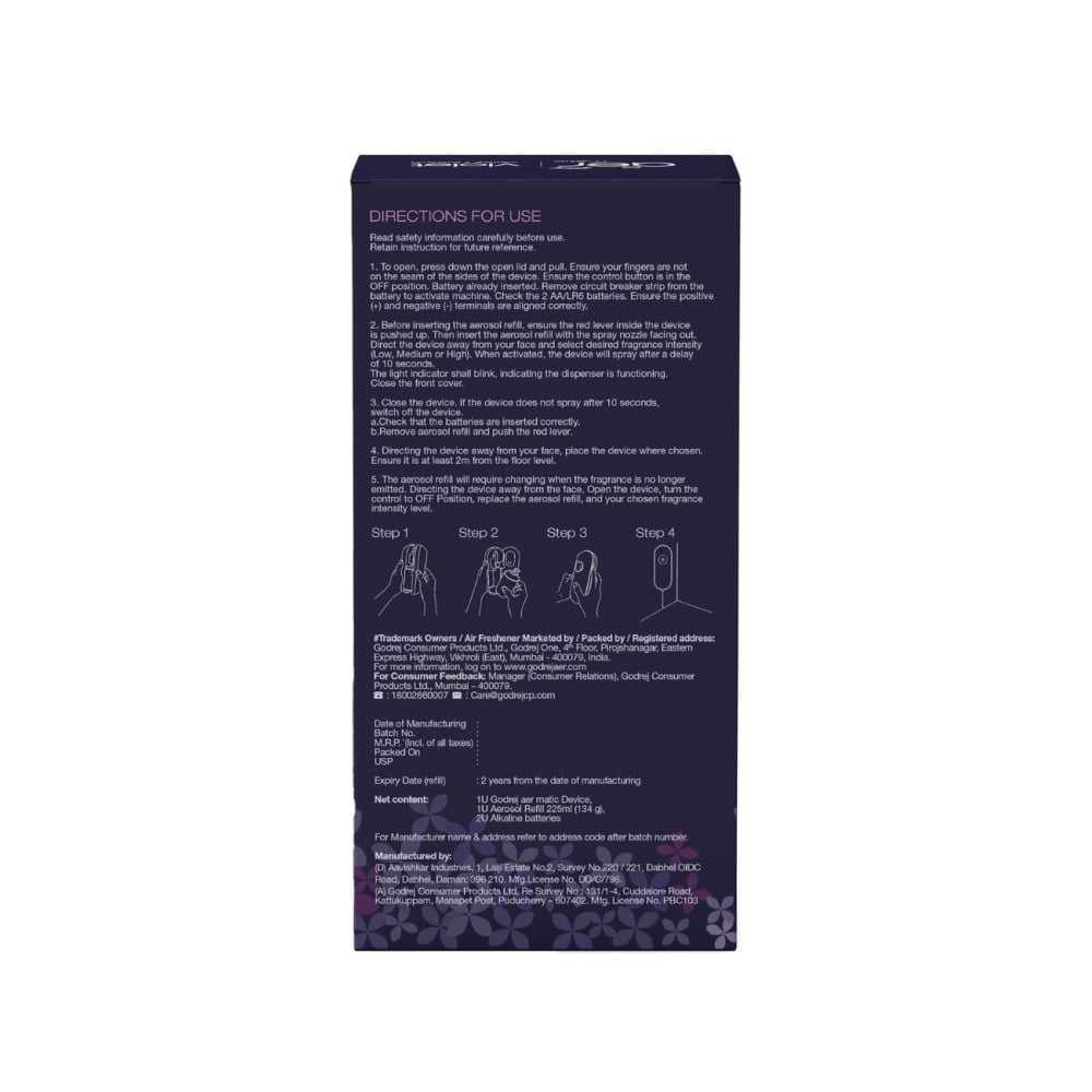 Godrej Aer Matic Air Freshener - Violet Valley Bloom (Machine + Refill) : 225 ml + 1 piece