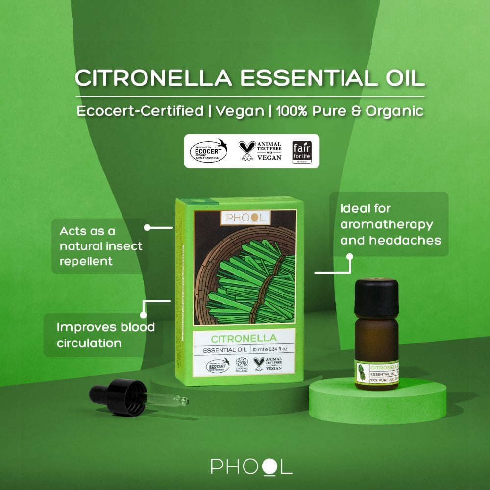 Phool Citronella Essential Oil - Natural Mosquito Repellent : 10 ml