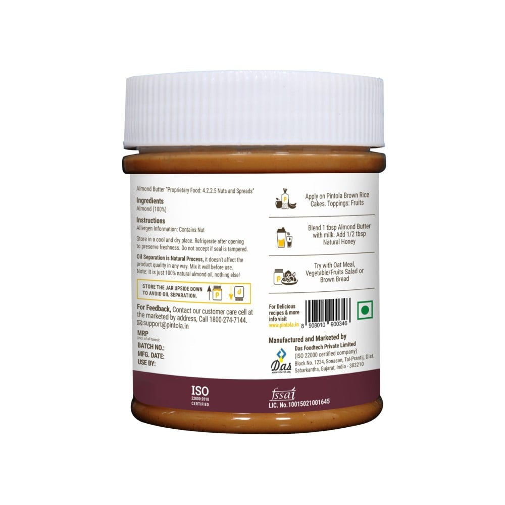 Pintola Unsweetened Creamy Almond Butter : 200 g