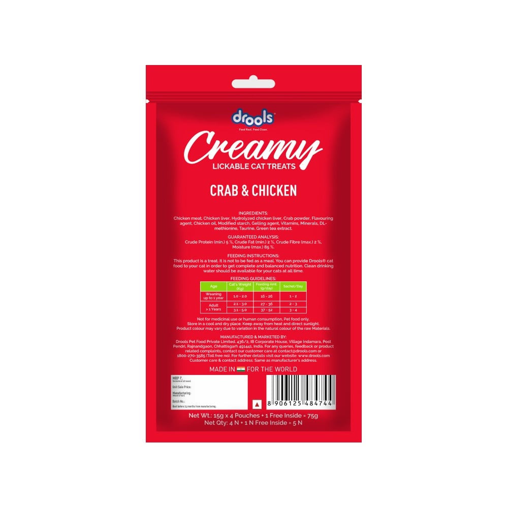 Drools Creamy Lickable Crab & Chicken Cat Treat : 1 pack (4+1 pieces)
