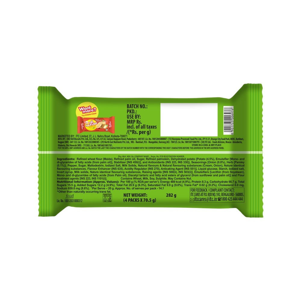 Sunfeast All Rounder Potato Biscuits with Cream & Herb Flavour : 1 pack (4 pieces X 70.5 g)