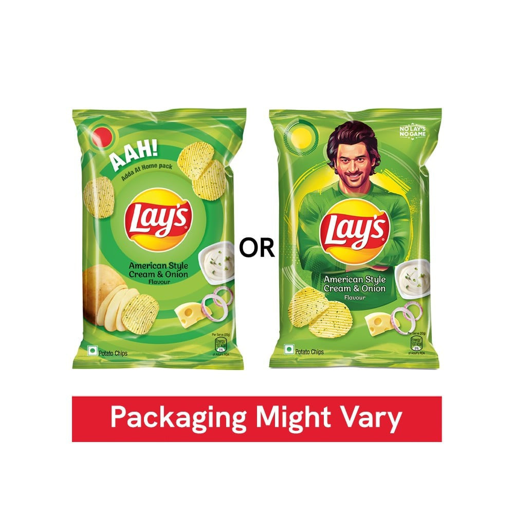 Lay's American Style Cream & Onion Potato Chips (143 g) - Pack of 3 : 3 x 143 g