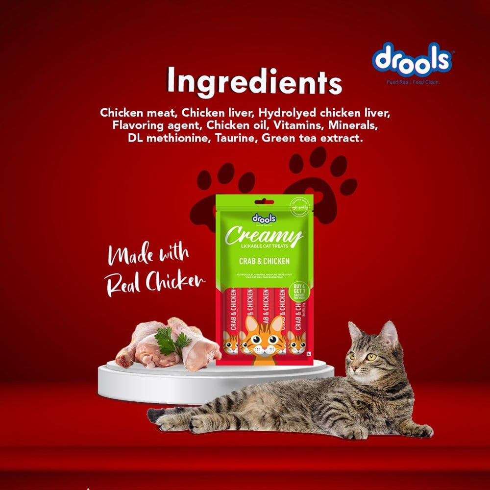 Drools Creamy Lickable Crab & Chicken Cat Treat : 1 pack (4+1 pieces)