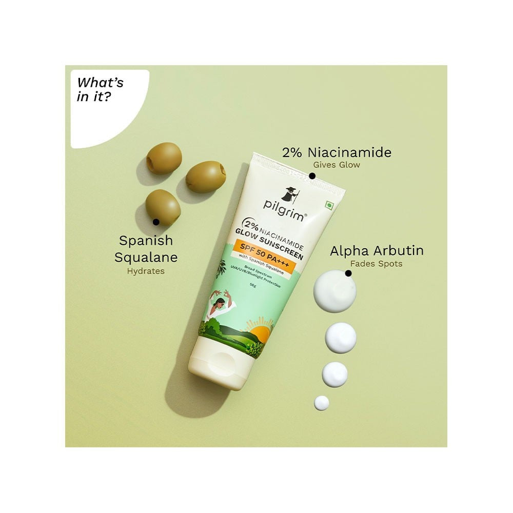 Pilgrim 2% Niacinamide Glow Sunscreen (with SPF 50 PA+++) - Pack of 2 : 2 x 50 g