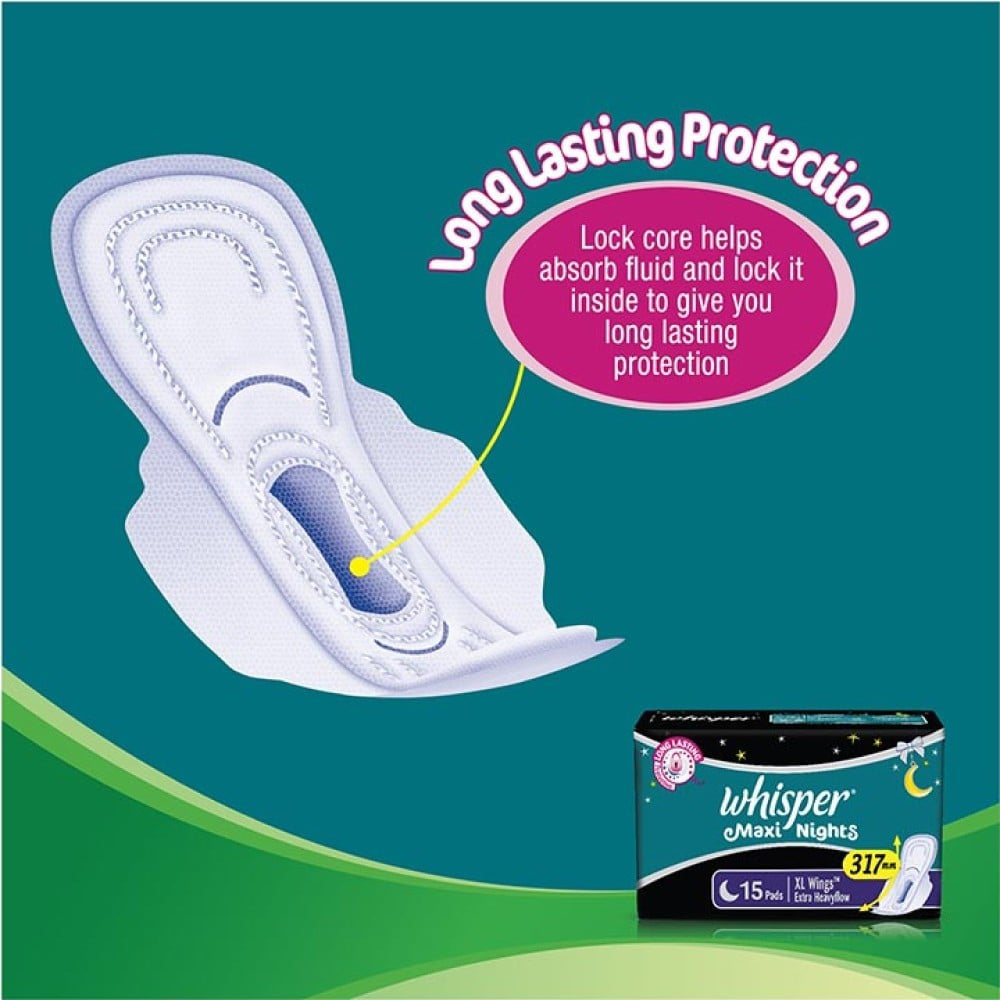 Whisper Maxi Night Sanitary Pads (Extra Large Wings - 15 units)
