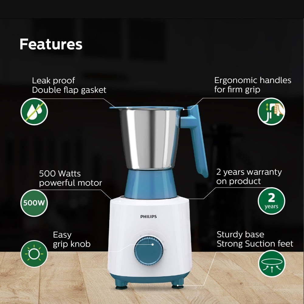 Philips Domestic HL7535/01 500W Juicer Mixer Grinder (Blue & White) : 1 unit