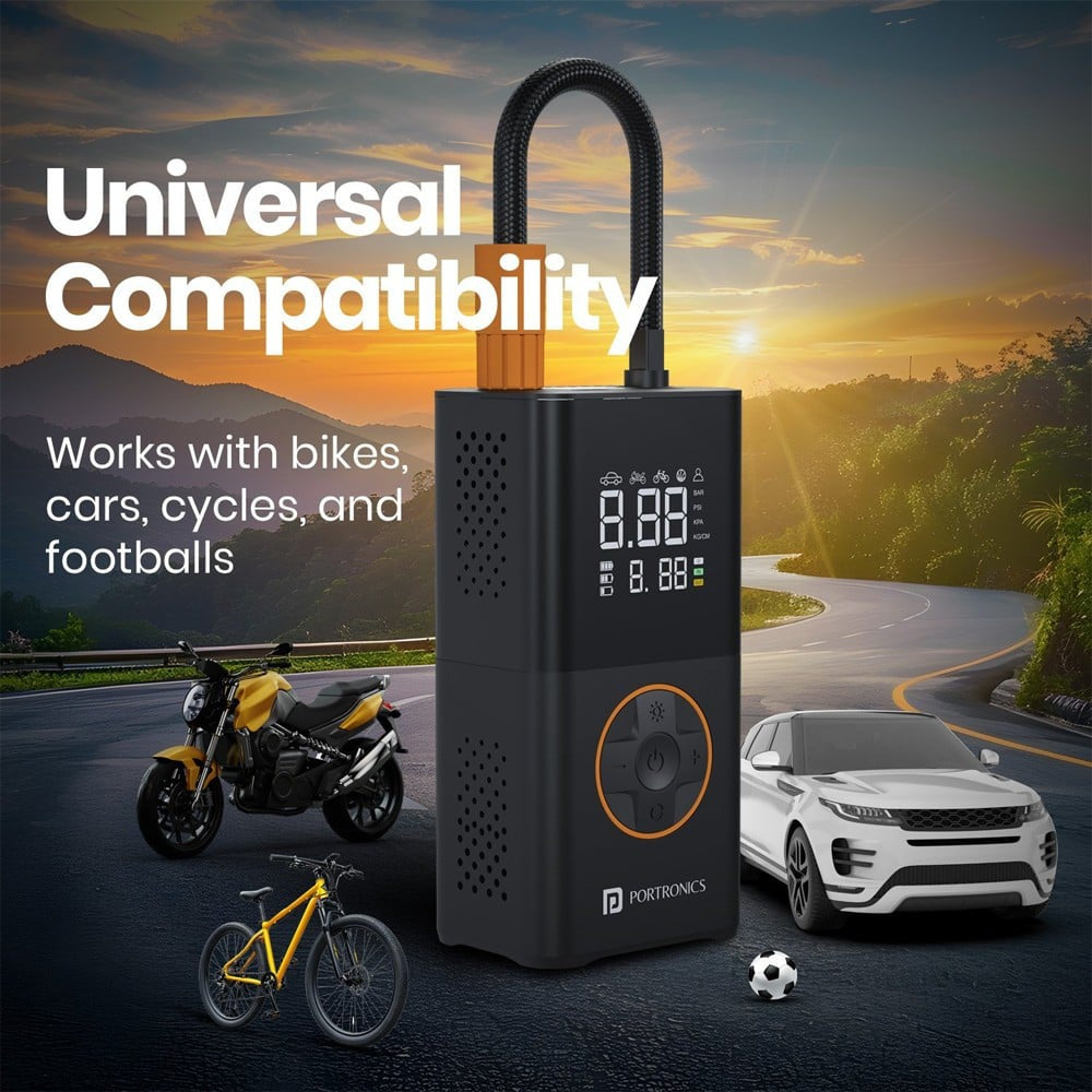 Portronics Vayu 3.0 Tyre Inflator with 150 PSI Pressure, 4000 mAh Battery : 1 unit