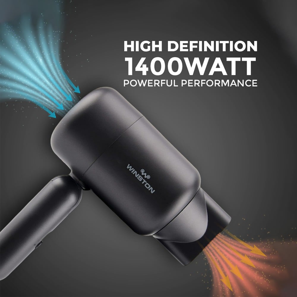 Winston Ionic Foldable Hair Dryer for Men & Women (Black, 1400 W) : 1 unit