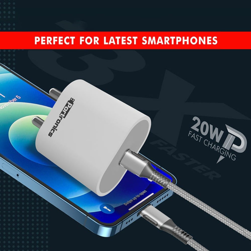 Portronics Adapto 20 W Fast Charging Adapter (Type C, White) : 1 piece