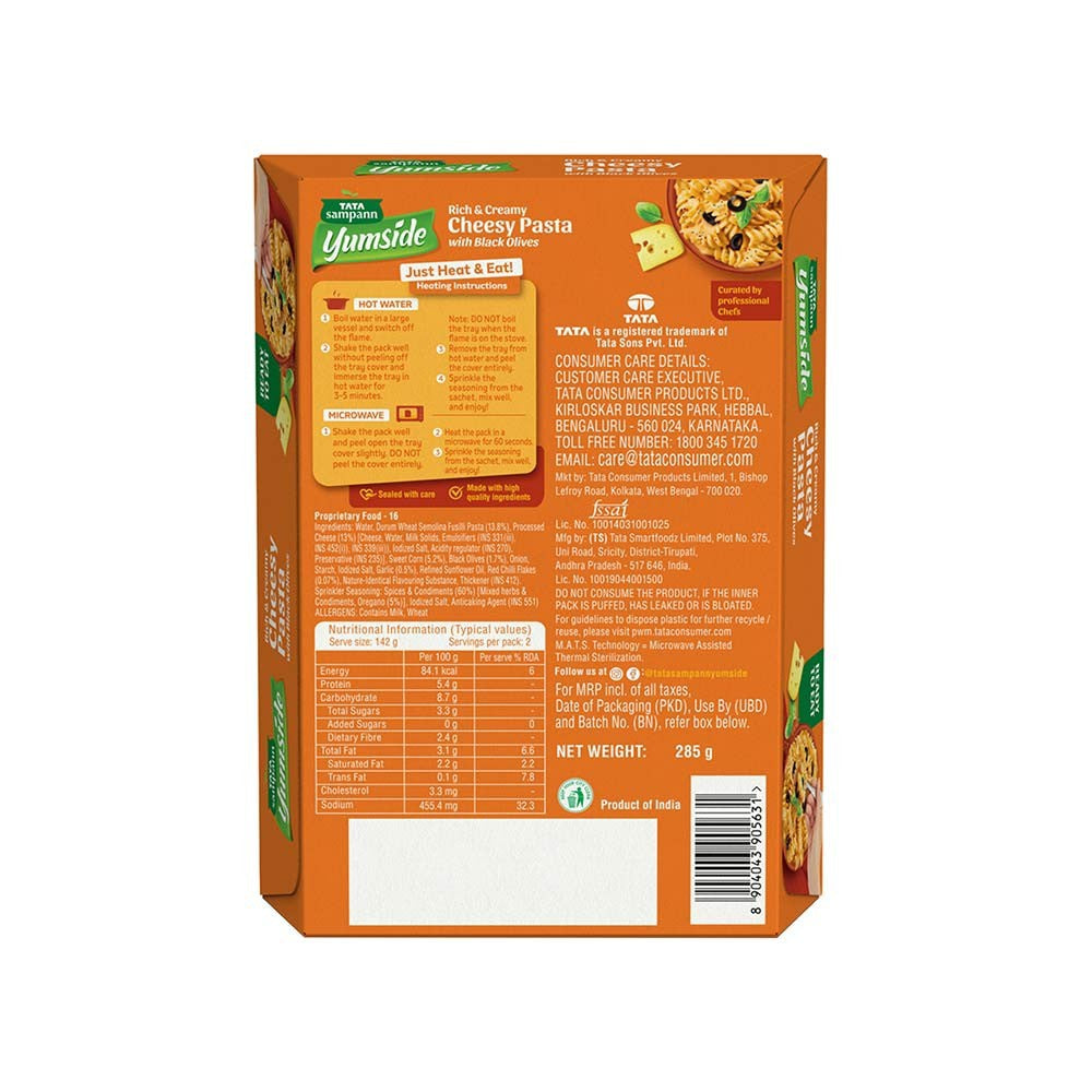 Tata Sampann Yumside Cheesy Pasta With Black Olives - Ready to Eat : 285 g