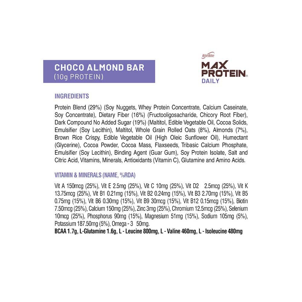 RiteBite Max Protein Daily Choco Almond Protein Bar + Yogurt Berry Nutrition Bar Combo : 50 g + 35 g