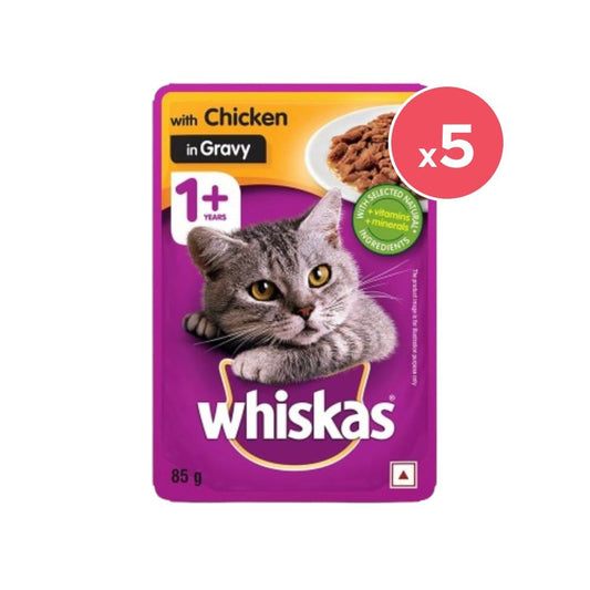 Whiskas Adult Wet Cat Food -Chicken in Gravy (1+ Years) - Pack of 5 : 5 x 80 g