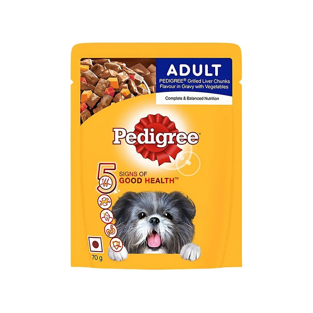 Pedigree Adult Dog Wet Food -Grilled Liver Chunks Flavour in Gravy with Vegetables : 70 g
