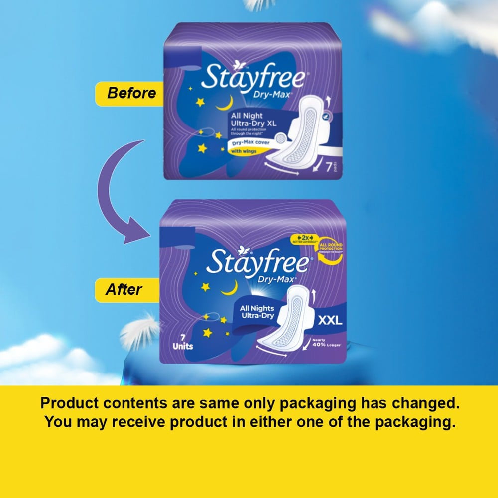 Stayfree Dry Max All Night Sanitary Pads (Extra Large Wings) : 7 units