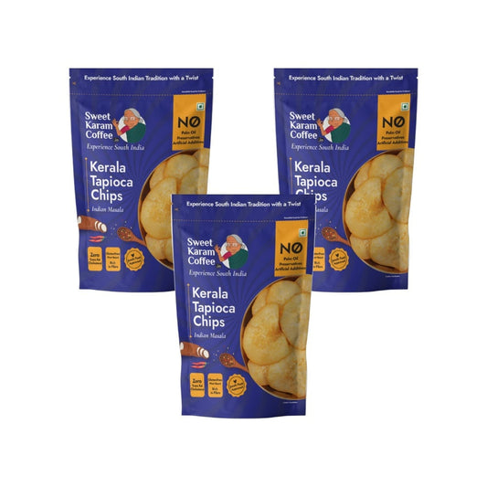Sweet Karam Coffee Kerala Tapioca Chips - Indian Masala - Pack of 3 : 3 x 65 g