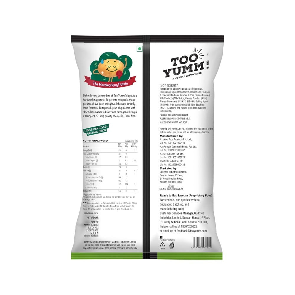 Too Yumm American Style Cream & Onion Potato Chips : 84 g