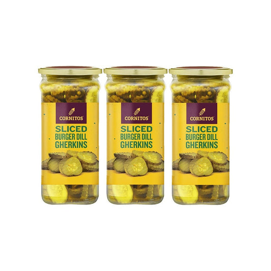 Cornitos Sliced Burger Dill Gherkins - Pack of 3 : 3 x 370 ml