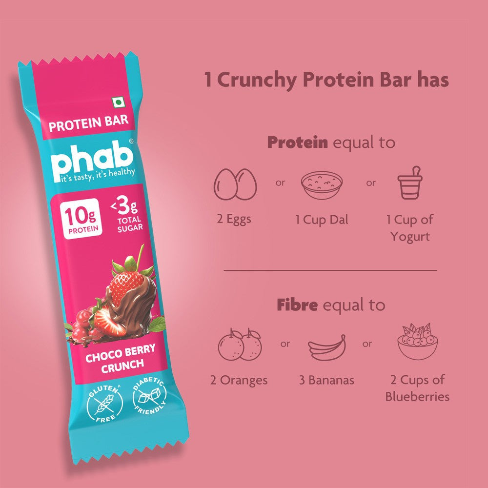 Phab Choco Berry Crunch 10g Protein Bar (Diabetic Friendly) : 3 x 50 g