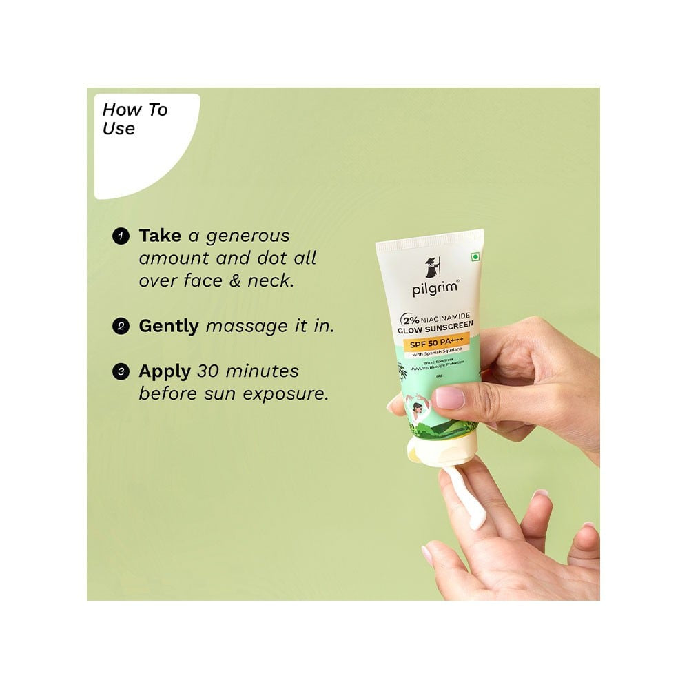 Pilgrim 2% Niacinamide Glow Sunscreen (with SPF 50 PA+++) - Pack of 2 : 2 x 50 g