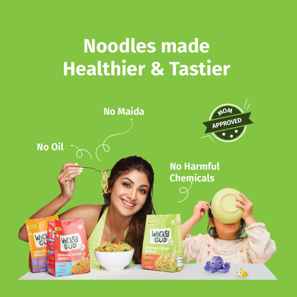 WickedGud Masala No Maida & No Oil Instant Noodles - Pack of 2 : 2 x 69 g