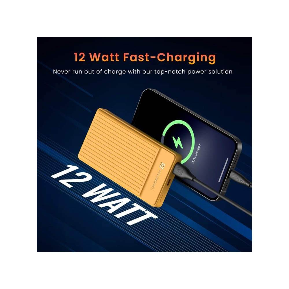 Portronics Luxcell B12 10K MAH Power Bank (USB A Output, Type C Input, Yellow) : 1 unit