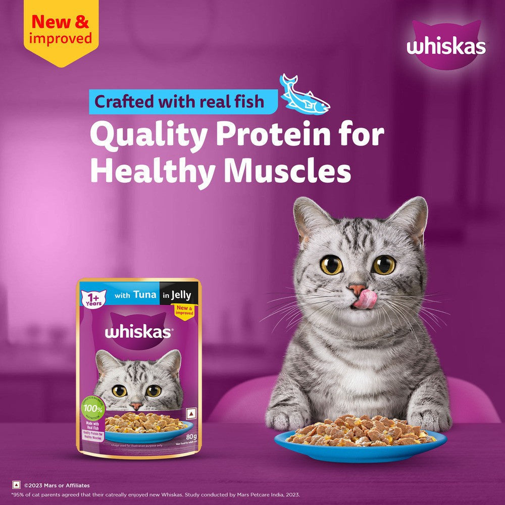 Whiskas Adult Wet Cat Food -Tuna in Jelly (1+ Years) - Pack of 2 : 2 x 14 x 80 g