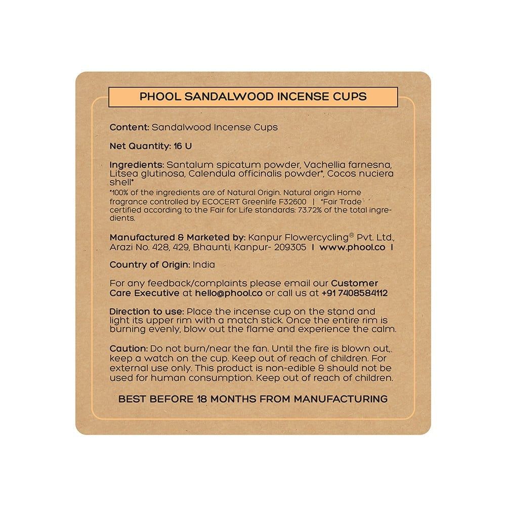 Phool Sandalwood Dhoop Cup : 1 pack (16 cups)