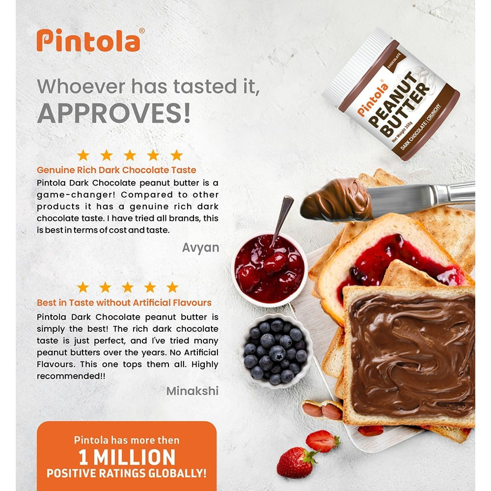 Pintola Dark Chocolate Crunchy Peanut Butter - Pack of 2 : 2 x 350 g