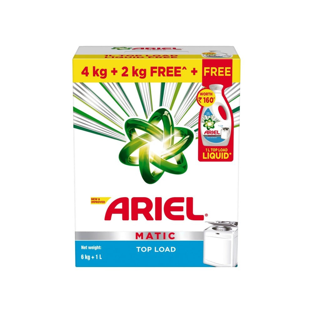 Ariel Top Load Detergent Powder + Liquid Detergent : 6 kg + 1 ltr