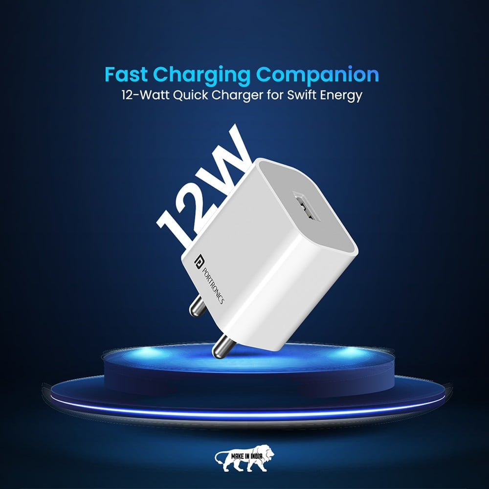 Portronics Charging Adapter (with USB Port, White) : 1 unit