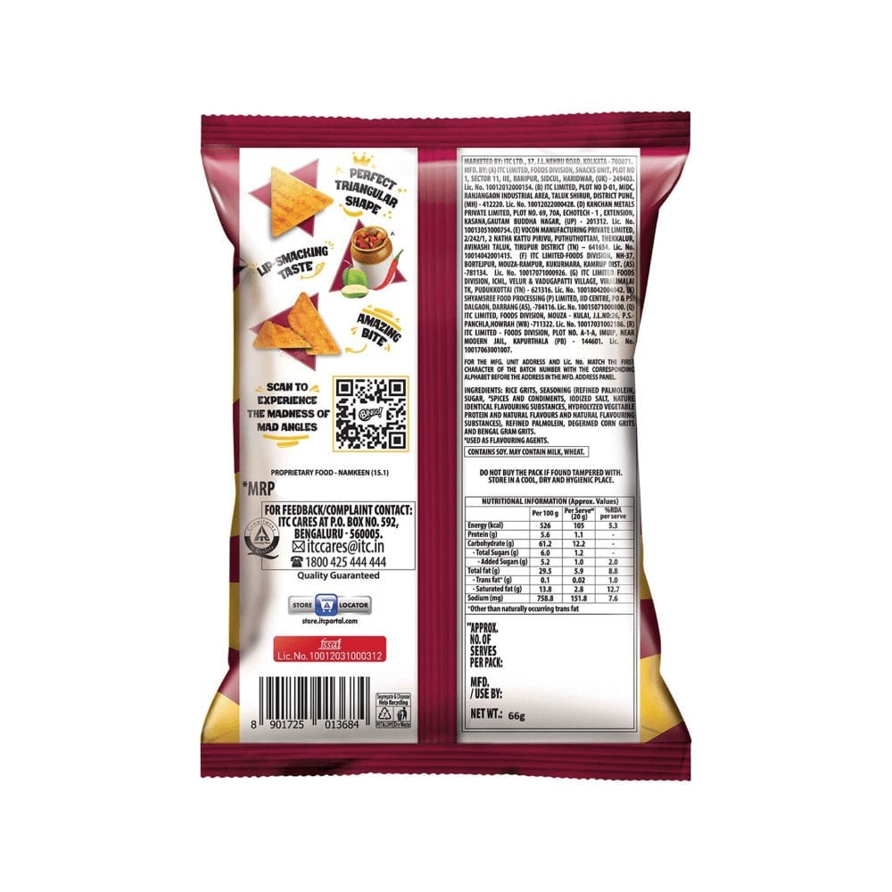 Bingo Mad Angles Achaari Masti Crisps - Pack of 3 : 3 x 117 g