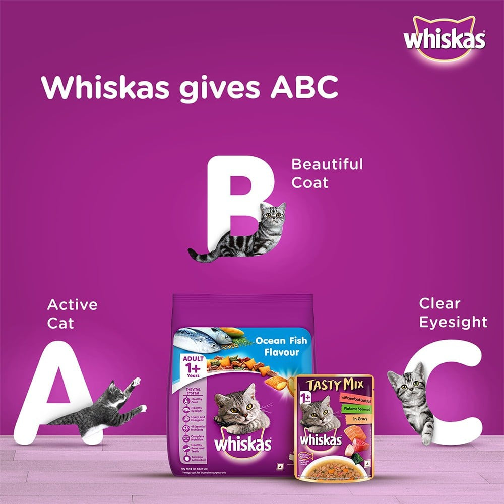 Whiskas Tasty Mix Wet Cat Food (Seafood Cocktail Wakame Seaweed in Gravy, 1+ Years) : 28 x 70 g