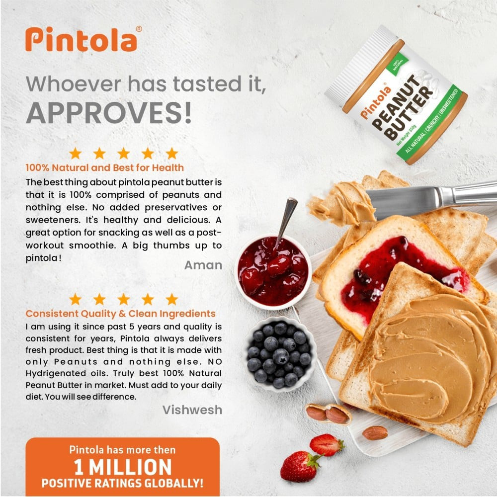 Pintola All Natural Crunchy Peanut Butter (Unsweetened) : 350 g