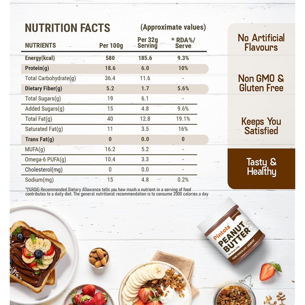 Pintola Dark Chocolate Crunchy Peanut Butter - Pack of 2 : 2 x 350 g