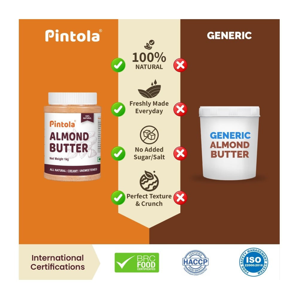 Pintola All Natural Crunchy Almond Butter - Pack of 2 : 2 x 200 g