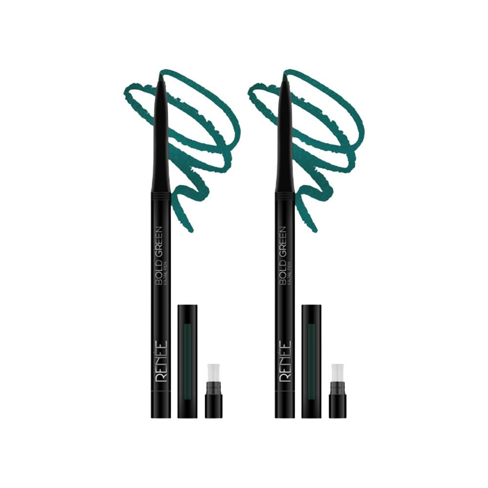 Renee Kajal Pen with Sharpener (Bold Green) - Pack of 2 : 2 x 0.35 g